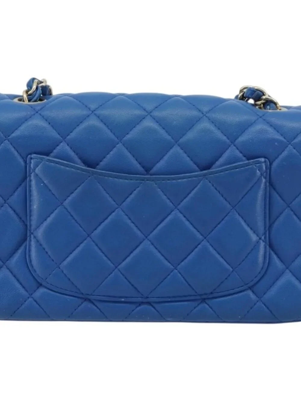 CHANEL Mini Matelasse 19 Chain Bag Lamb Skin Blue Gold CC Auth 182032SAV